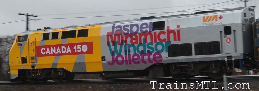 Locomotive VIA909 left side, celebration 150 colors / coté gauche, couleurs celebration 150 ieme